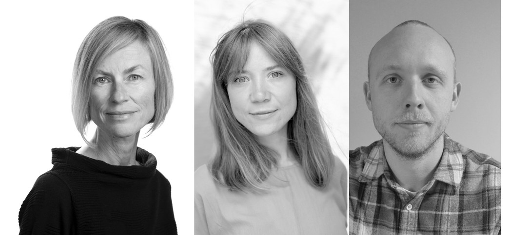 Three portraits. From left: Two women, one man. 