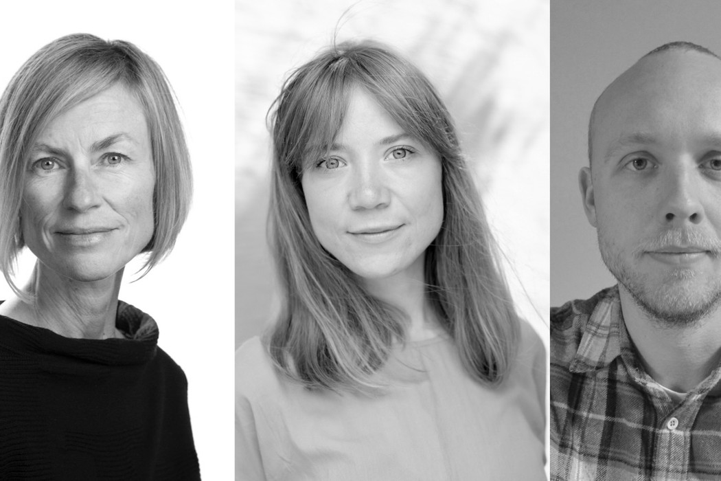 Three portraits. From left: Two women, one man. 